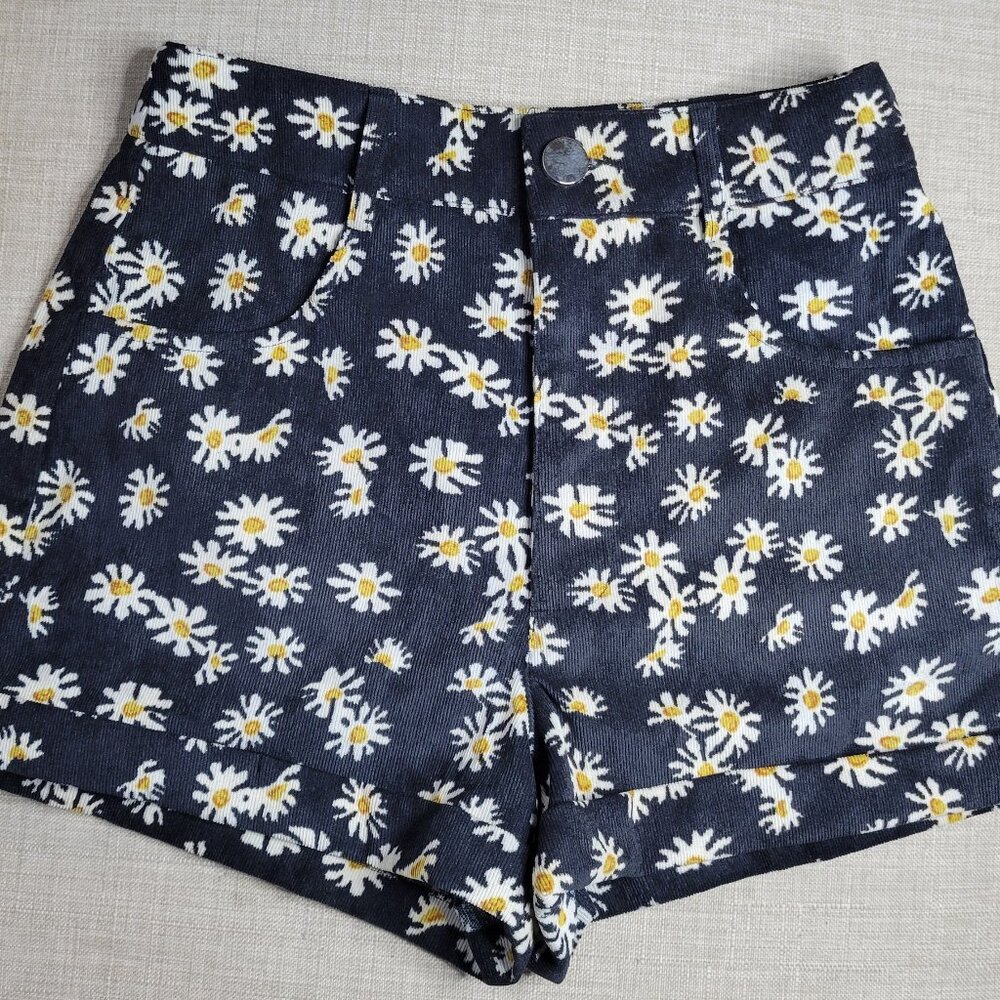 Corduroy Daisy Flower Shorts